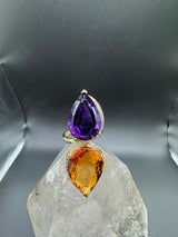 Moderner Cocktailring in 14 Karat Gelbgold mit feinen Brillanten, Amethyst & Citrin