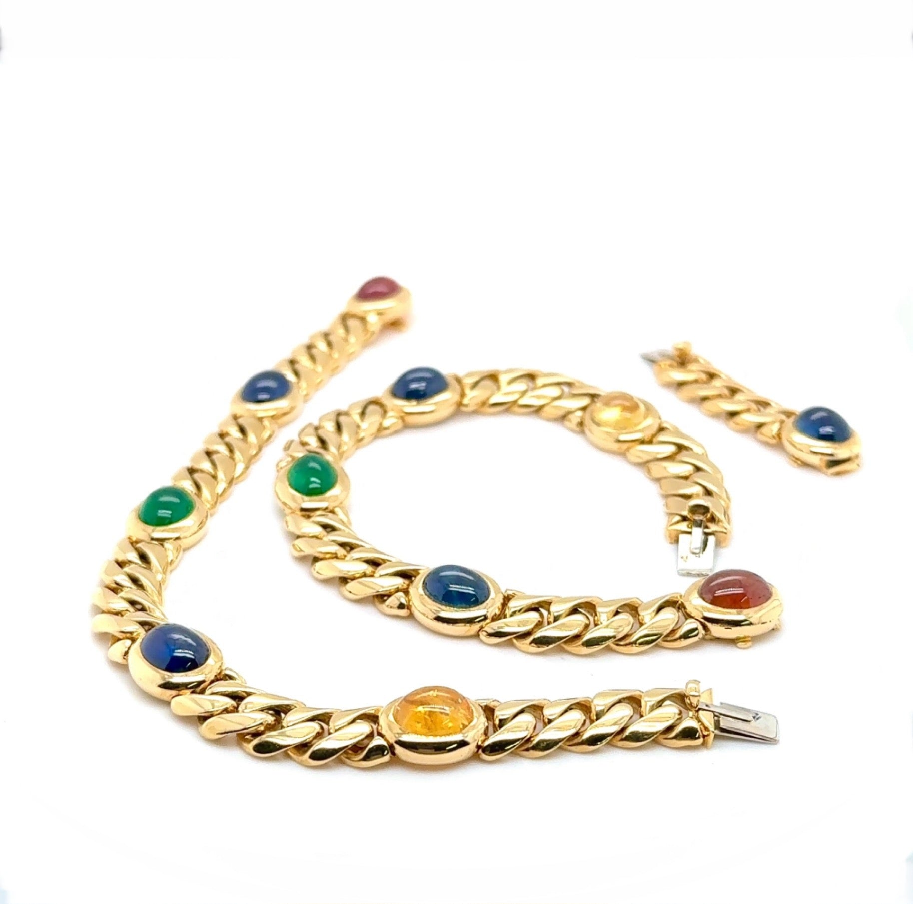 Einmaliges Collier / Armband in 18 Karat Gelbgold mit Saphiren & Smaragden