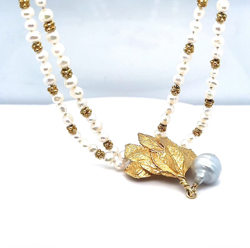 Stilvolles Perlen Collier in 18 Karat Gelbgold - Handarbeit Ehinger Schwarz