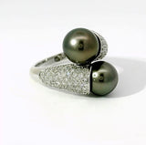 Eleganter Toi-et-Moi-Ring in 14 Karat Weißgold mit Tahiti-Perlen und Diamanten