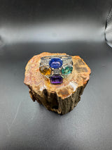 Cocktailring in 14 Karat Weißgold mit Saphir, Turmalin, Citrin, Amethyst & Brillanten