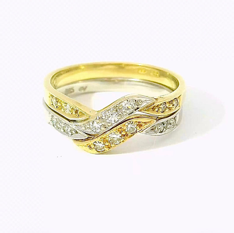 Ausgefallenes Ring-Duo in 14 Karat Gelb- & Weißgold mit Diamanten