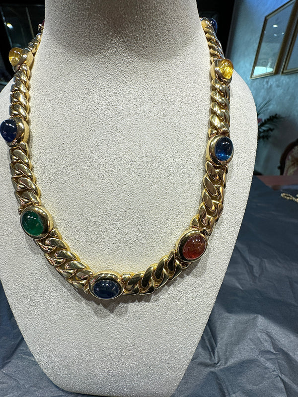 Einmaliges Collier / Armband in 18 Karat Gelbgold mit Saphiren & Smaragden