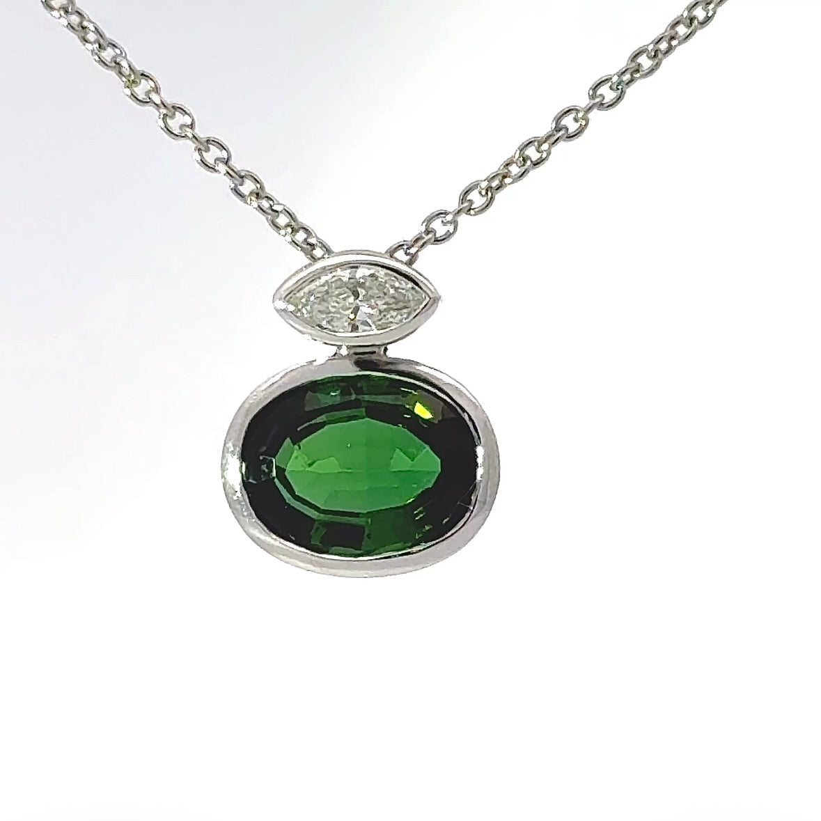 Modern Tourmaline Pendant in 14 Karat White Gold with Navette Brilliant