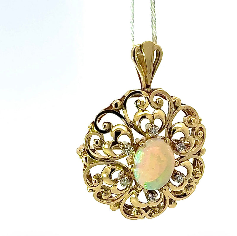 Handgefertigter Anhänger & Brosche in 18 Karat Gelbgold mit australischem Opal & Diamanten