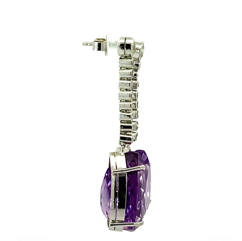 Edle Hängeohrringe in 18 Karat Weißgold mit Altschliff-Diamanten & Amethysten