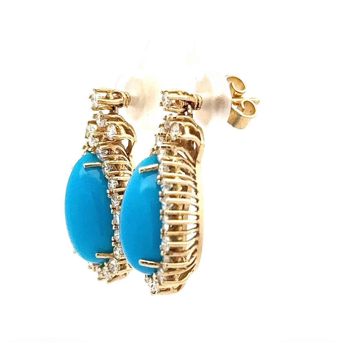 Statement Earrings in 14k Yellow Gold with Turquoise & Diamonds