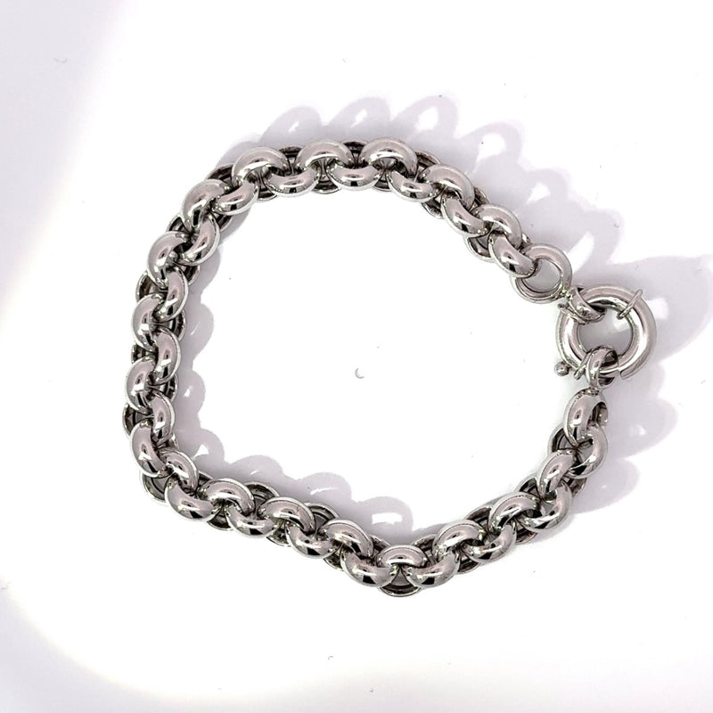 Modernes Erbsketten-Armband in 14 Karat Weißgold mit großem Federring