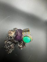 Massiver Bicolor Ring in 18 Karat Gold mit feinen Chrysopras & Brillanten