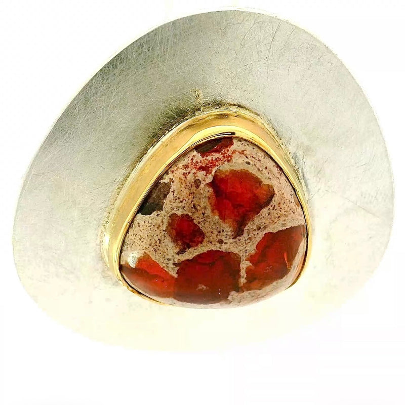 Einmaliger Anhänger in 925 Sterling Silber & 18 Karat Gold mit Natur-Feueropal