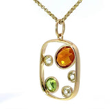 Ausgefallener Peridot / Citrin Anhänger in 14 Karat Gelbgold mit großen Diamanten