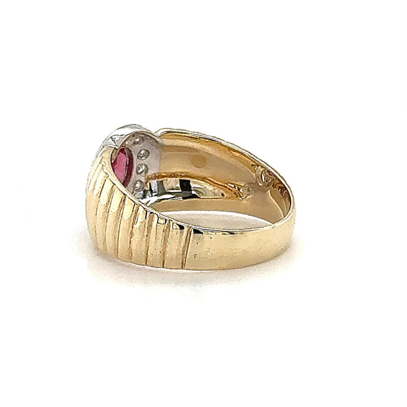Stilvoller Vintage-Ring in 14 Karat Gelöbgold mit feinem Rubin & Brillanten