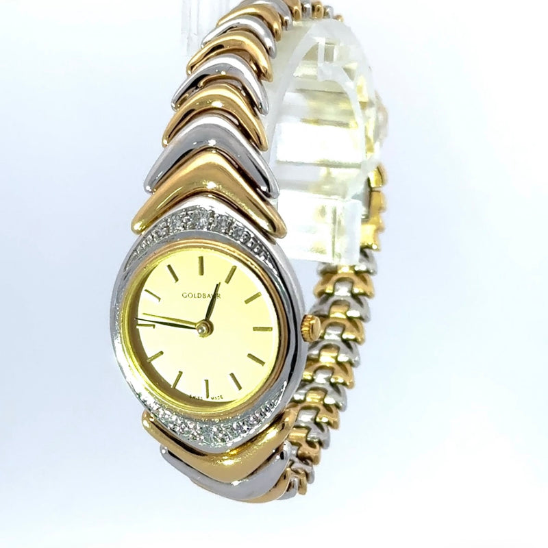 Ausgefallene Goldbaur-Uhr in 18 Karat Gelb- & Weißgold – mit Brillanten