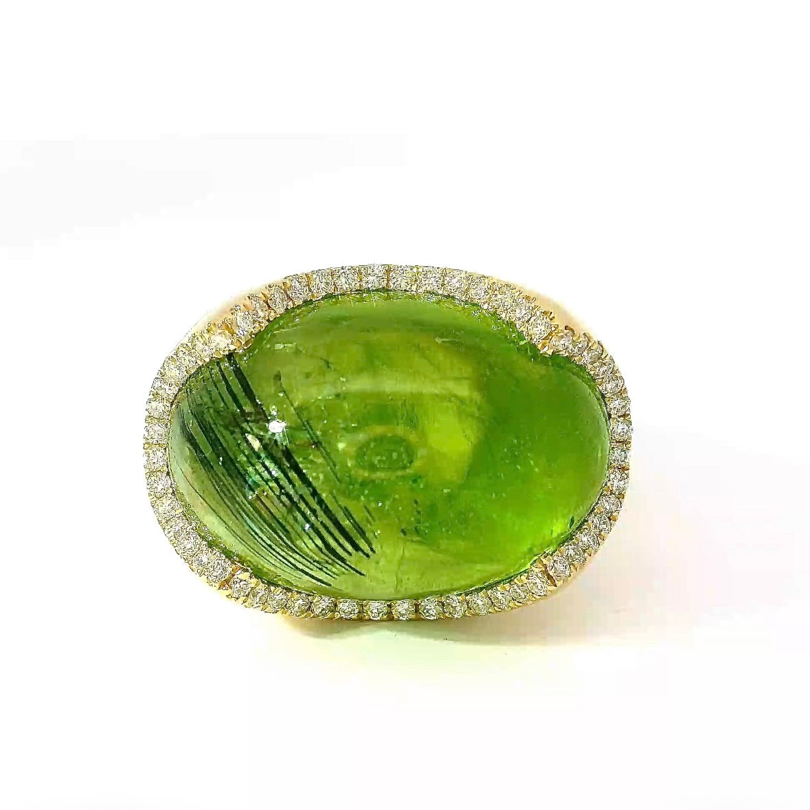 Edler Designerring in 14 Karat Gelbgold mit Peridot & Brillanten