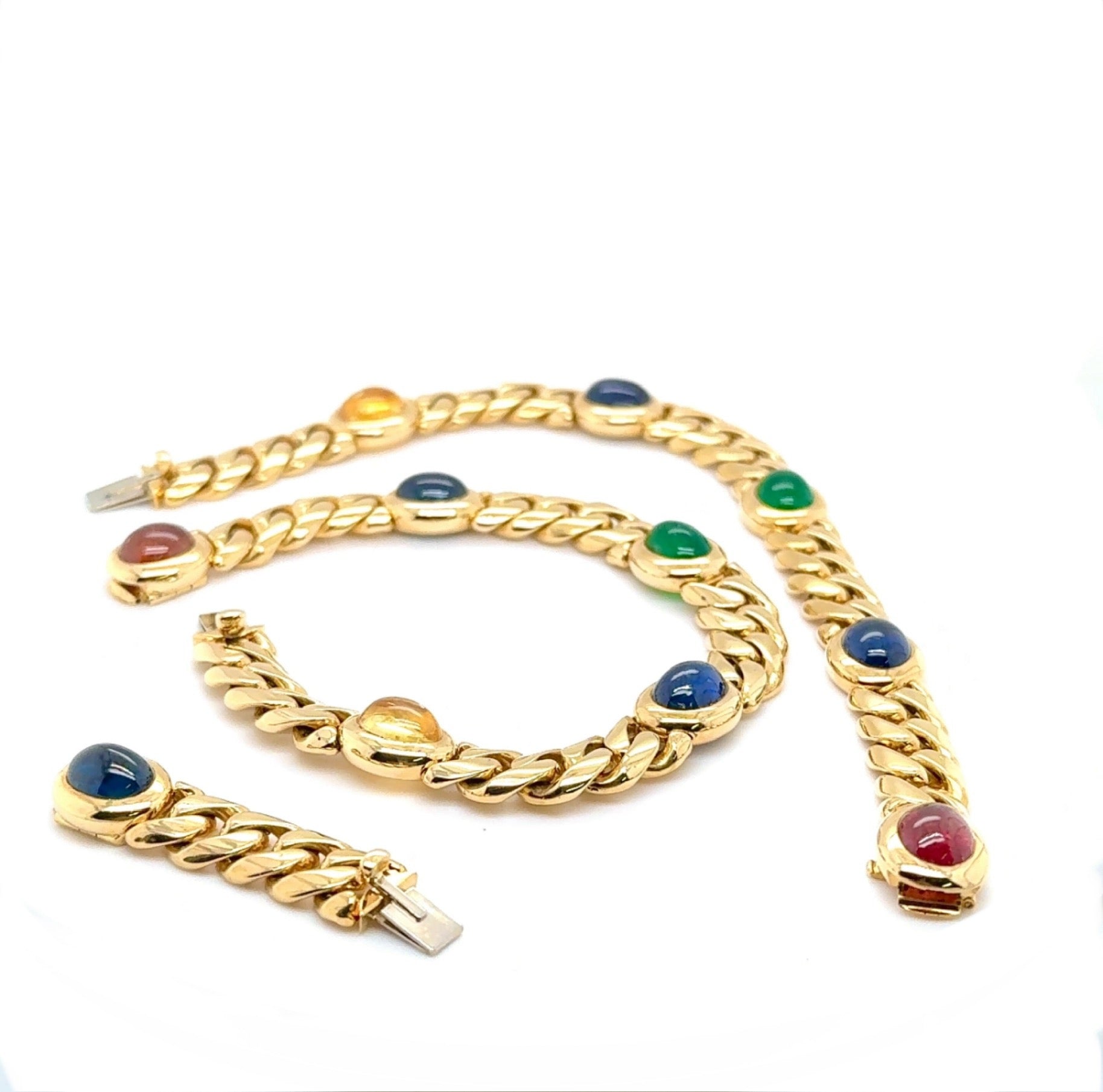 Einmaliges Collier / Armband in 18 Karat Gelbgold mit Saphiren & Smaragden