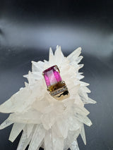 Beeindruckender Ring in 14 Karat Gelbgold mit Bicolor-Turmalin & Brillanten