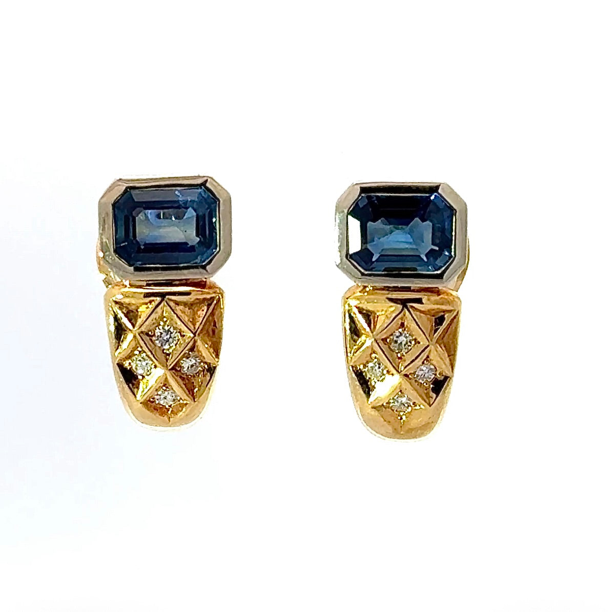 Extravagant 18k Gold Earrings with Sapphires & Brilliant-cut Diamonds