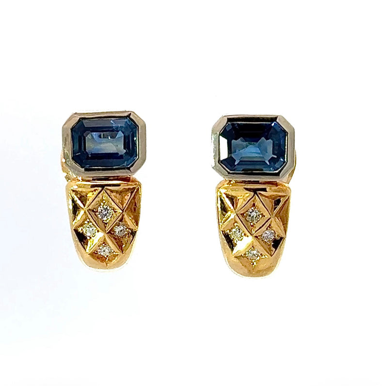 Ausgefallene Ohrringe in 18 Karat Gold mit Saphiren & Brillanten