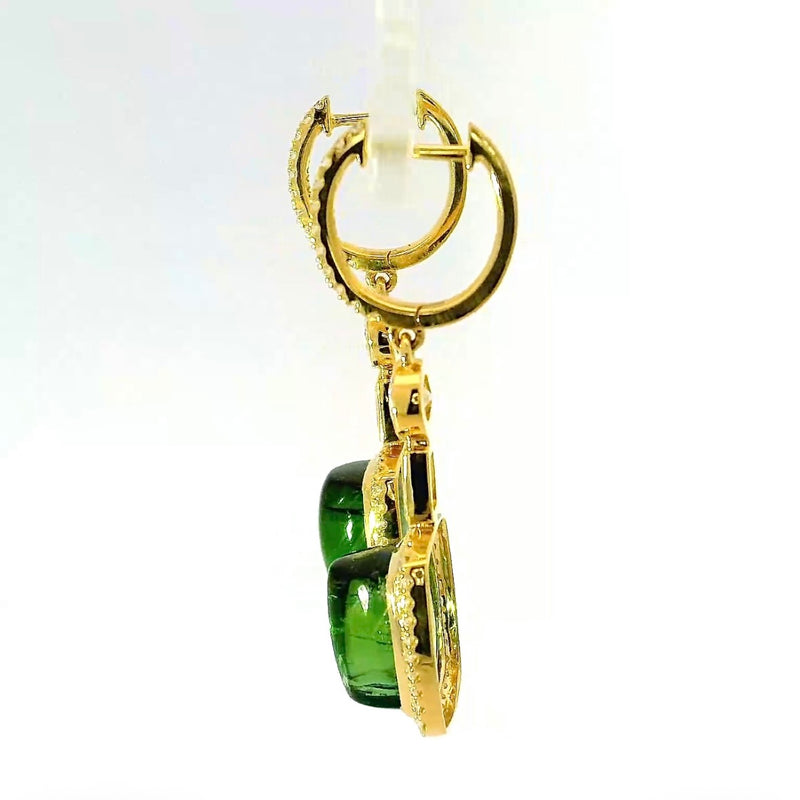 Hängende Ohrringe in 18 Karat Gelbgold mit Brillanten, Diamanten & Turmalinen