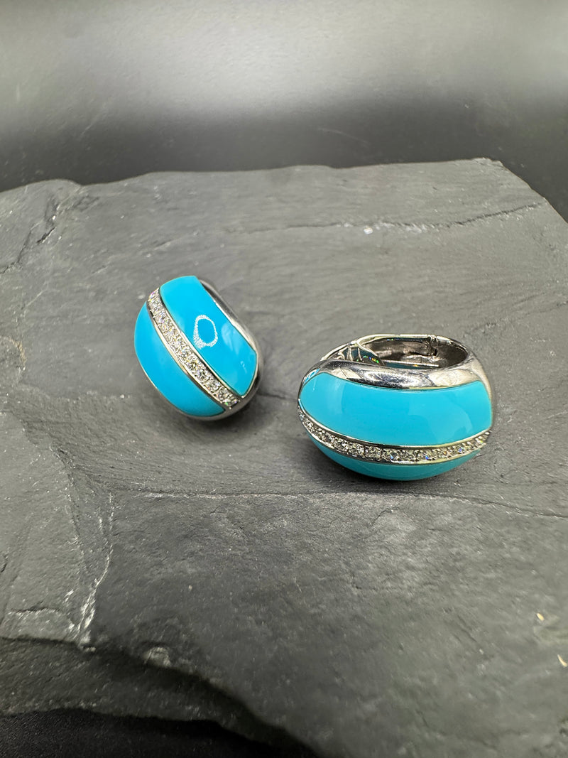 Exklusive 18 Karat Weißgold-Kreolen mit Türkis & Brillanten