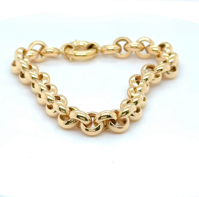 Modernes Erbsketten Armband in 14 Karat Gelbgold mit großen Federring