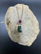 Leuchtender Anhänger in 14 Karat Gelbgold mit Rubin, Turmalin & Brillanten