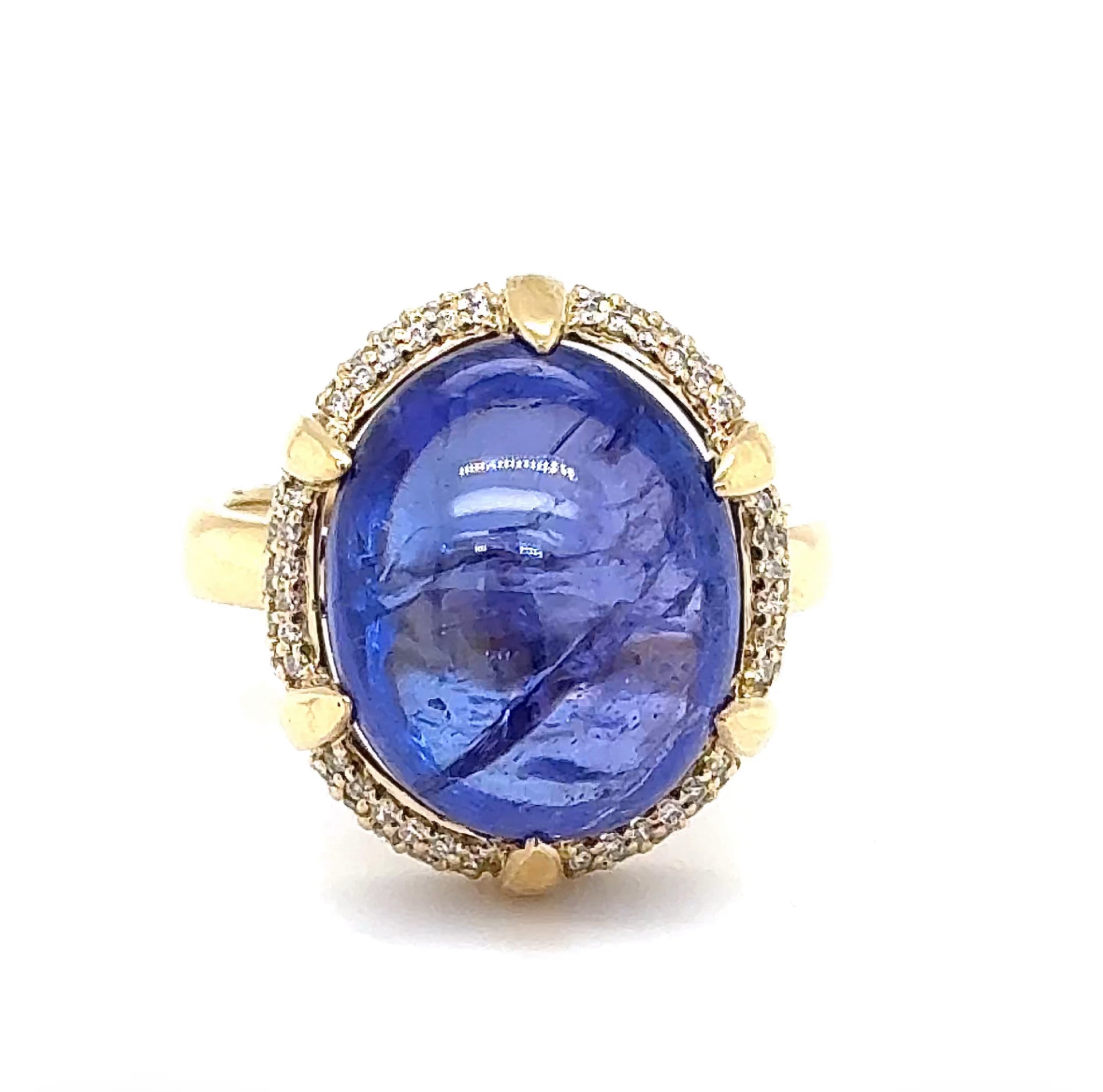 Ausgefallener Tansanit Ring in 14 Karat Gelbgold mit feinen Brillanten
