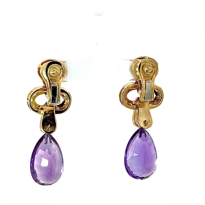 Wirkungsvolle Hängeohrringe in 18 Karat Gelbgold mit Brillanten, Citrin & Amethyst