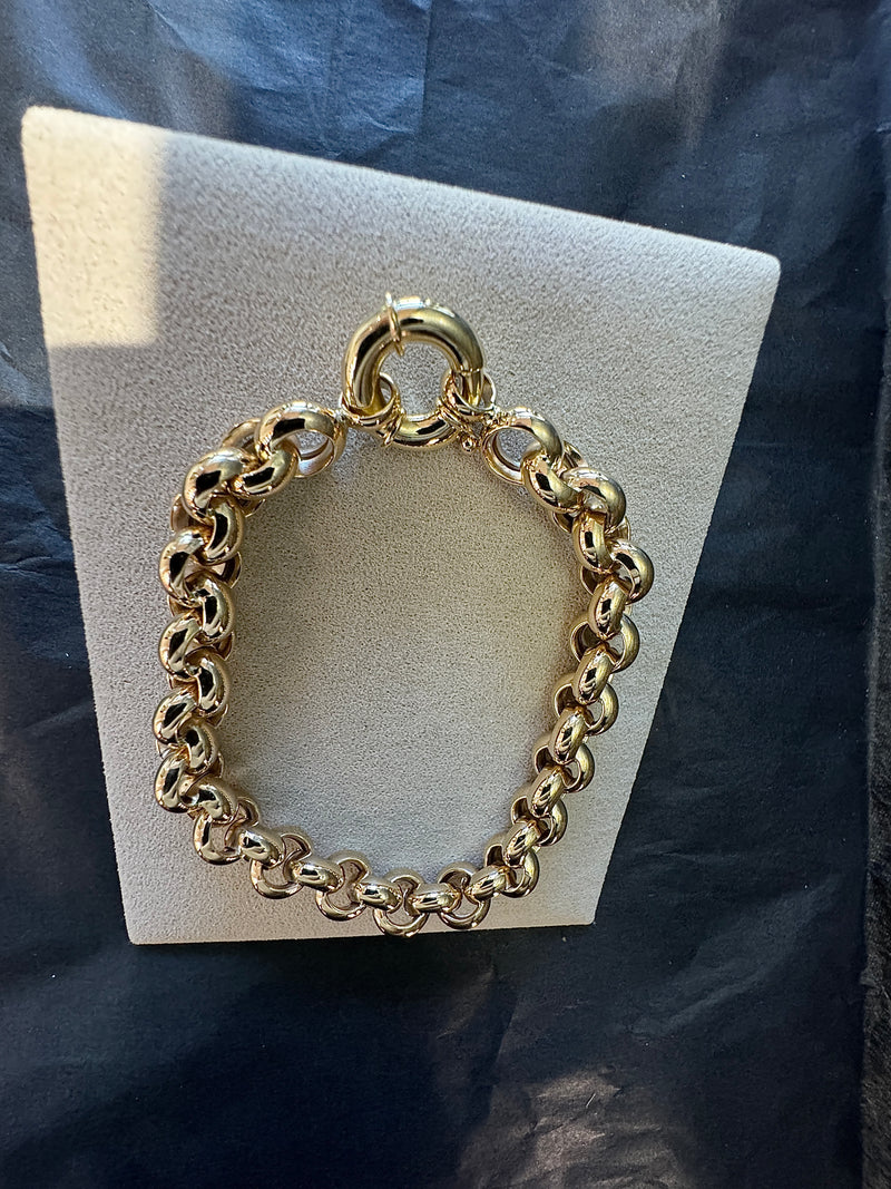 Modernes Erbsketten Armband in 14 Karat Gelbgold mit großen Federring