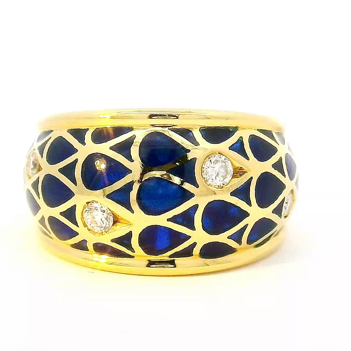 Eleganter Emaille Ring in 18 Karat Gelbgold mit feinen Brillanten