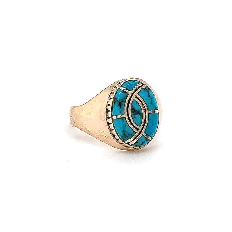 Eleganter Gelbgoldring in 14 Karat mit aufregendem Türkis