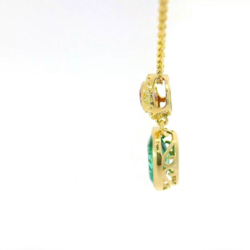 Leuchtender Anhänger in 14 Karat Gelbgold mit Rubin, Turmalin & Brillanten