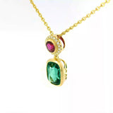 Leuchtender Anhänger in 14 Karat Gelbgold mit Rubin, Turmalin & Brillanten