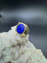 Dominanter Ring in 14 Karat Gelbgold mit Lapis Lazuli und Diamanten