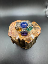 Cocktailring in 14 Karat Weißgold mit Saphir, Turmalin, Citrin, Amethyst & Brillanten