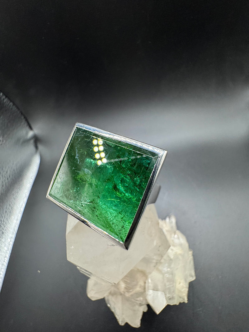 Einmaliger Ring in 18 Karat Weißgold mit beeindruckendem Turmalin