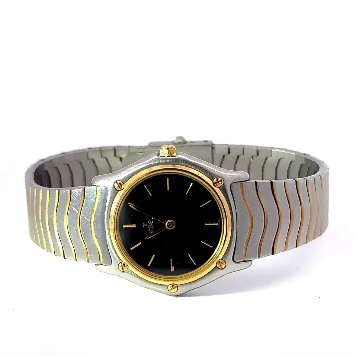 Ebel Sport Classique Damenuhr in Gold/Stahl mit schwarzem Zifferblatt