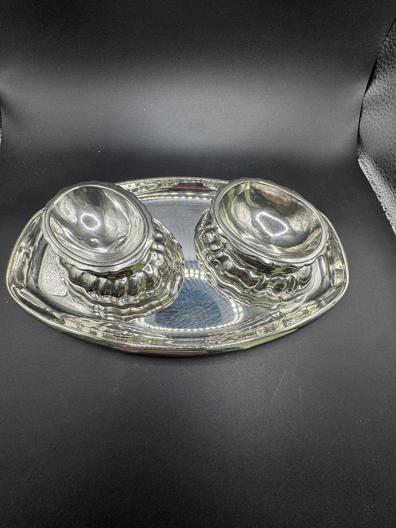 Stilvolles Salz- & Pfeffer-Service mit Tablett – in 835er Silber | Tafelsilber - Schmuck Schroll