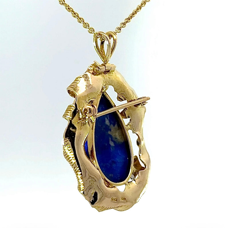 Einmaliger Anhänger/Brosche in 14 Karat Gelbgold mit Lapis Lazuli & Brillanten