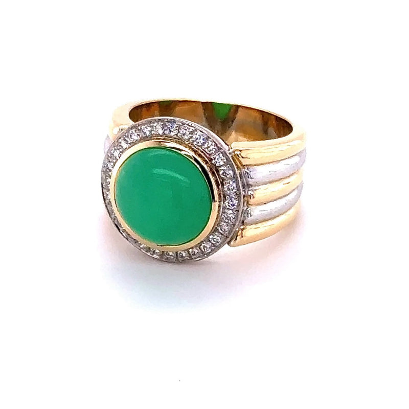 Massiver Bicolor Ring in 18 Karat Gold mit feinen Chrysopras & Brillanten