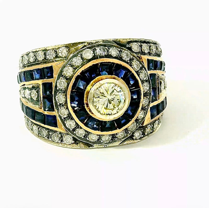Aufregender Cocktailring in 18 Karat Gelb- & Weißgold mit Saphiren & Brillanten