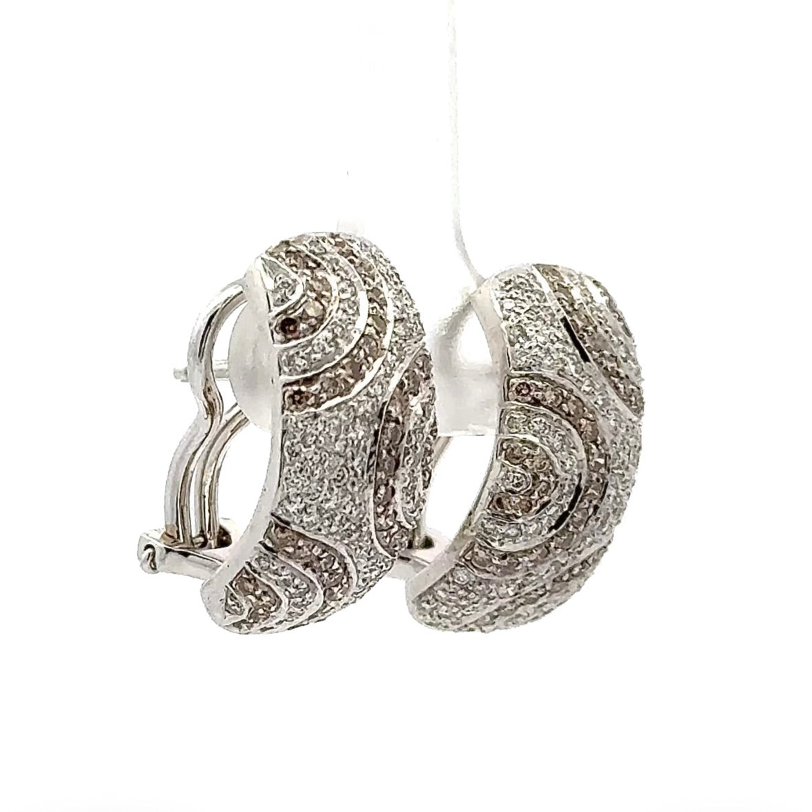Fancy Half-Hoop Earrings in 18K (750) White Gold with Brilliant-Cut Diamonds