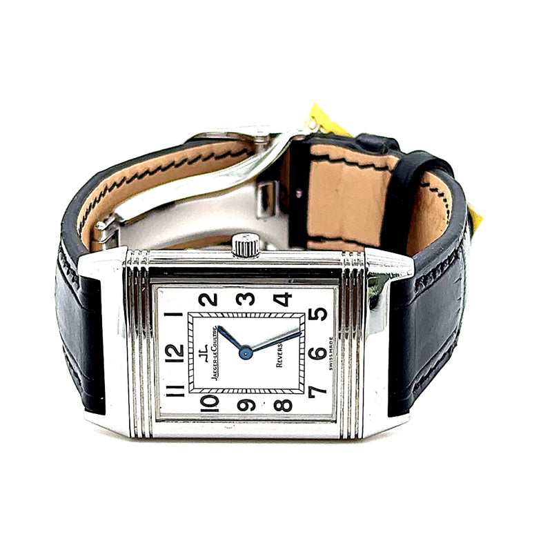 Zeitlose Jaeger LeCoultre Reverso Uhr in Edelstahl mit neuem Echt-Kroko Band