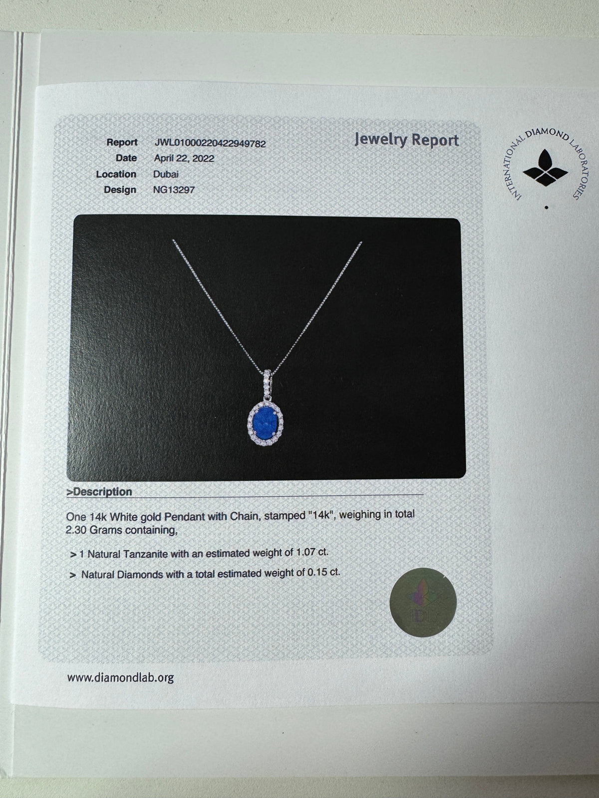 Moderner Anhänger in 14 Karat Weißgold mit Tansanit & Brillanten