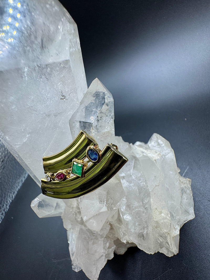 Stilvolle Fries Arauner Brosche & Anhänger in 14 Karat Gelbgold mit feinen Edelsteinen & Brillant