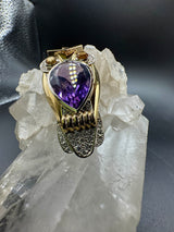 Ausgefallene Eule in 14 Karat Gelb -und Weißgold mit Amethyst, Citrin und Brillanten