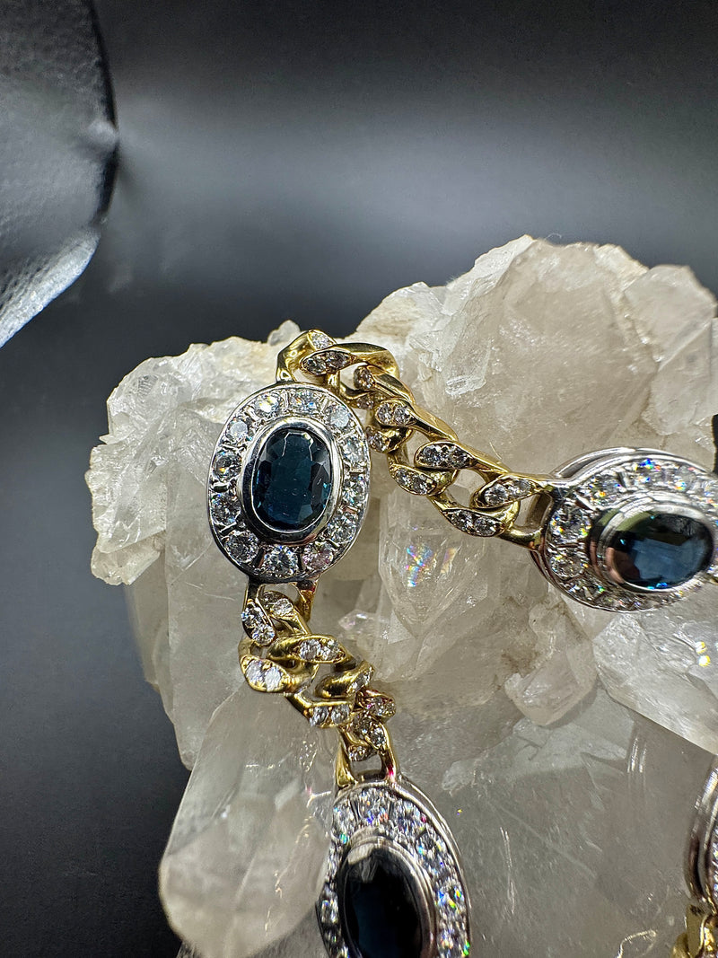 Exquisites Armband in 18 Karat Gelb -und Weißgold mit über 5 carat Brillanten und feinen Saphiren