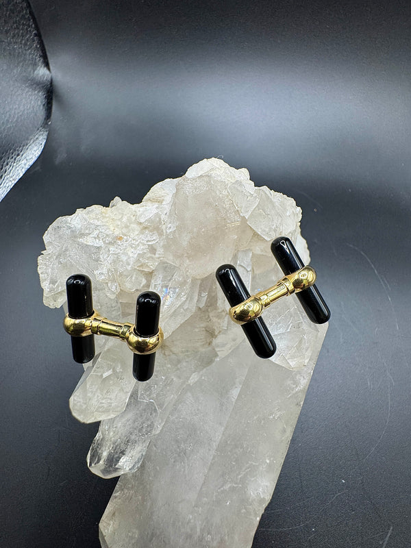 Manschettenknöpfe in 18 Karat Gelbgold – Edelsteineinsätze aus Onyx, Lapis Lazuli & Malachit