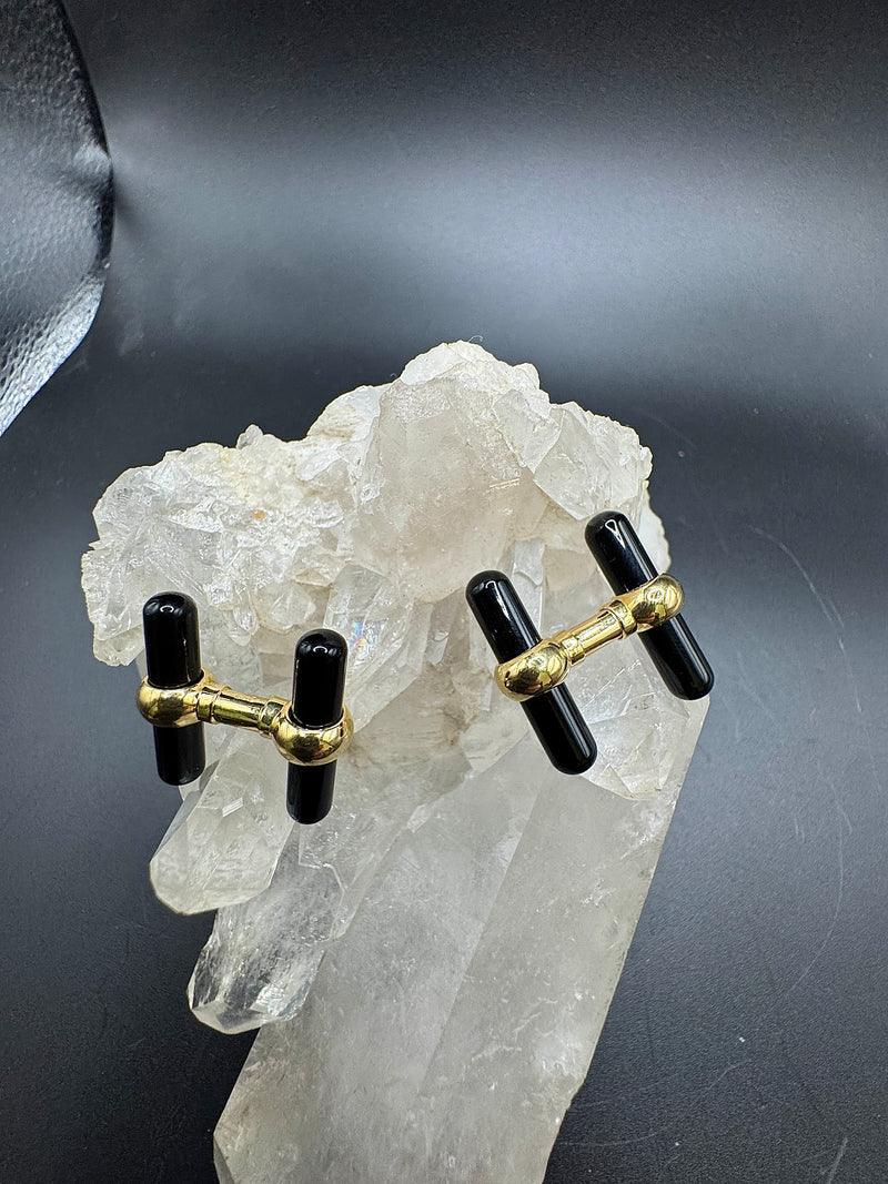 Manschettenknöpfe in 18 Karat Gelbgold – Edelsteineinsätze aus Onyx, Lapis Lazuli & Malachit
