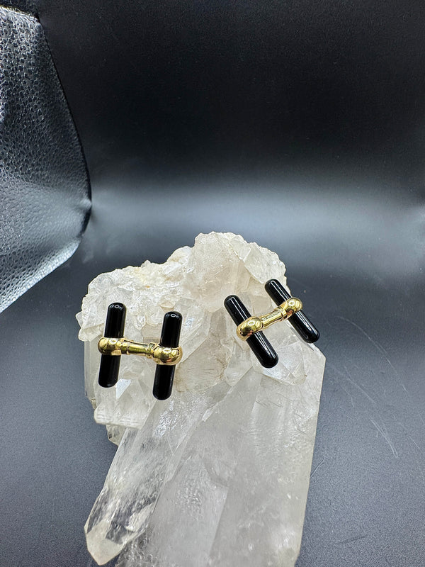 Manschettenknöpfe in 18 Karat Gelbgold – Edelsteineinsätze aus Onyx, Lapis Lazuli & Malachit